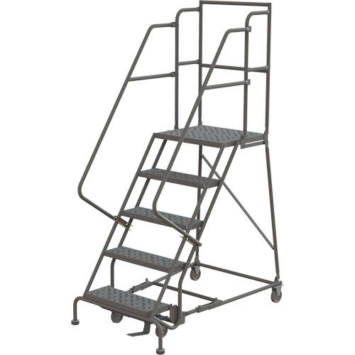 Escabeaux roulants &agrave; dessus profond, 5 marches, Largeur de la marche 24", Hauteur de la plateforme 50", Acier St. Lawrence Industrial & Safety Supply