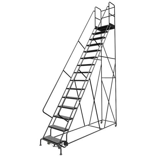 Escabeaux roulants &agrave; dessus profond, 16 marches, Largeur de la marche 24", Hauteur de la plateforme 160", Acier St. Lawrence Industrial & Safety Supply