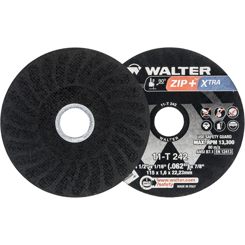 Zip+ Right Angle Grinder Reinforced Cut-Off Wheels, 4-1/2" x 1/16", 7/8" Arbor, Type 1, Zirconia Alumina, 13300 RPM St. Lawrence Industrial & Safety Supply