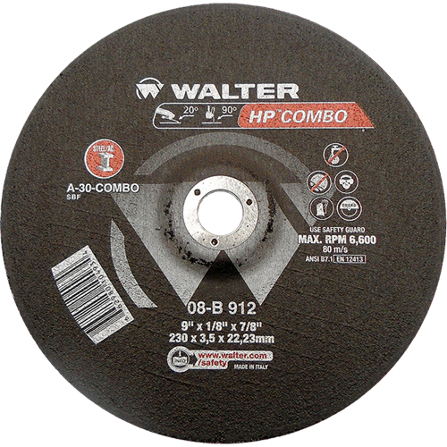HP Combo Depressed Center Combination Wheel, 9" x 1/8", 7/8" Arbor, Type 27 St. Lawrence Industrial & Safety Supply