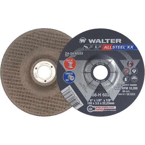 Depressed Centre Grinding Wheels - ALLSTEEL XX, 6" x 1/8", 7/8" Arbor, Type 27, Zirconia Alumina, 10200 RPM St. Lawrence Industrial & Safety Supply