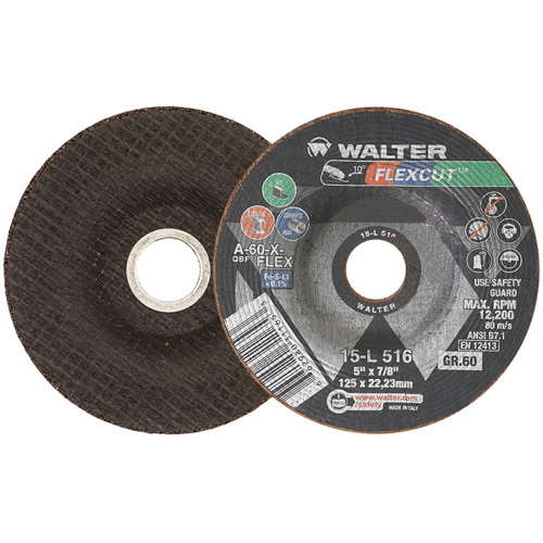 Meule FLEXCUT, 5", 60 Grain, Oxyde d'aluminium, 7/8", 12 200 Tr/min, Type 29 St. Lawrence Industrial & Safety Supply