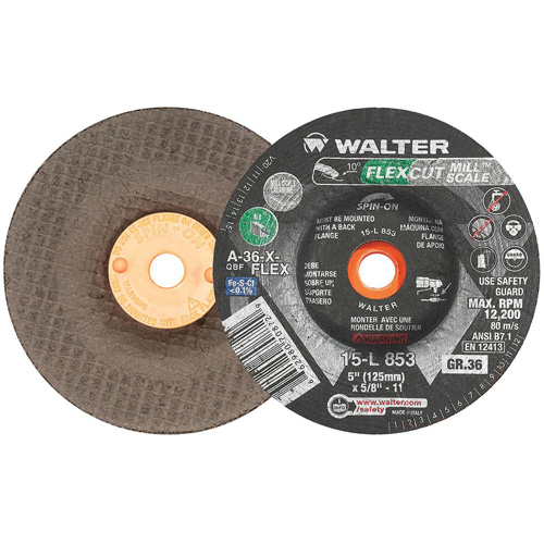 FLEXCUT MILL SCALE Grinding Wheel, 5", 36 Grit, Aluminum Oxide, 5/8"-11, 12200 RPM, Type 29 St. Lawrence Industrial & Safety Supply