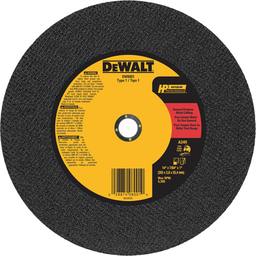 General Purpose Metal Cutting Chop Saw Wheel, 14" x 7/64", 1" Arbor, Type 1, Aluminum Oxide, 4300 RPM St. Lawrence Industrial & Safety Supply
