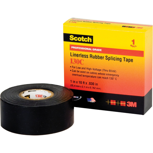 Scotch&reg; Linerless Rubber Splicing Tape 130C, 25.4 mm (1") x 9.14 m (30'), Black St. Lawrence Industrial & Safety Supply