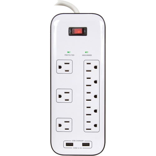Limiteurs de surtension avec chargeur USB, 8 Prises, 2400 J, 1875 W, Cordon 6' St. Lawrence Industrial & Safety Supply