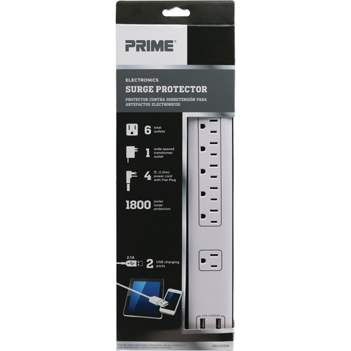 USB Charging Surge Protectors, 6 Outlets, 1800 J, 1875 W, 4' Cord St. Lawrence Industrial & Safety Supply
