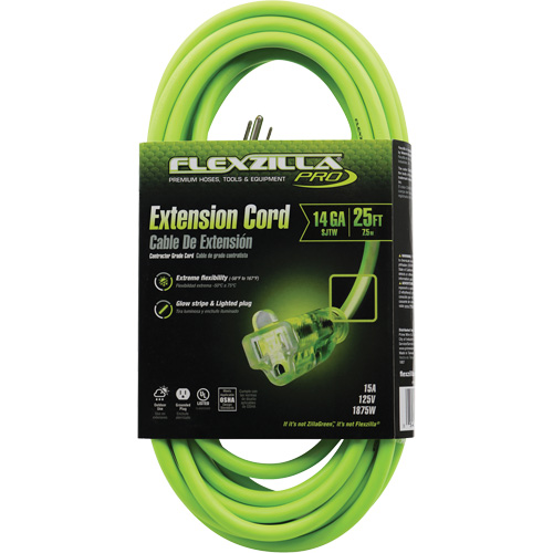 Flexzilla&reg; Pro Industrial Extension Cord, All-Weather, SJTW, 14/3 AWG, 15 A, 25' St. Lawrence Industrial & Safety Supply