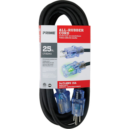 All-Rubber Extension Cord, Outdoor, SJOOW, 14/3 AWG, 15 A, 25' St. Lawrence Industrial & Safety Supply