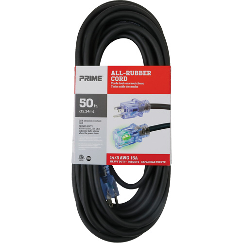All-Rubber Extension Cord, Outdoor, SJOOW, 14/3 AWG, 15 A, 50' St. Lawrence Industrial & Safety Supply