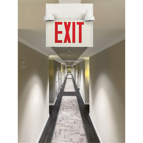 Exit Sign with Security Lights, LED, Battery Operated/Hardwired, 12-1/10" L x 11" W, English St. Lawrence Industrial & Safety Supply