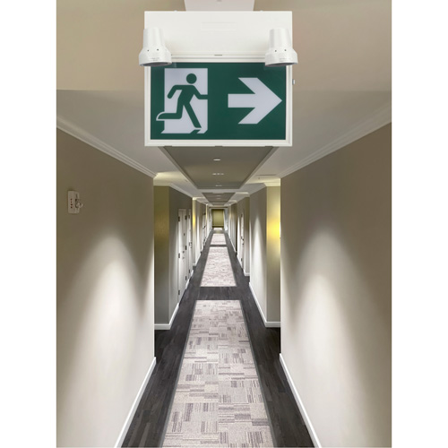 Enseigne d'homme qui court avec &eacute;clairage de s&eacute;curit&eacute;, DEL, &agrave; piles/&agrave; raccordement fixe, 12-1/10" lo x 11" la, Pictogramme St. Lawrence Industrial & Safety Supply