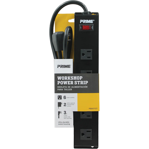 Metal Workshop Power Strip, 6 Outlet(s), 3', 15 A, 1875 W, 125 V St. Lawrence Industrial & Safety Supply