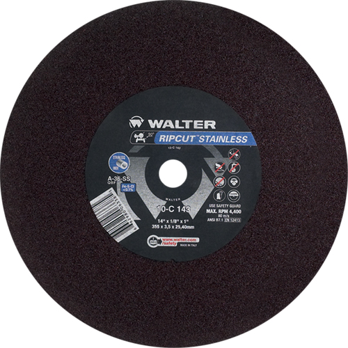 Meule &agrave; tronçonner Ripcut II pour la coupe de l'acier inoxydable sur scies fixes, 14" x 1/8", Arbre de 1", Type 1, Oxyde d'aluminium, 4400 Tr/min St. Lawrence Industrial & Safety Supply