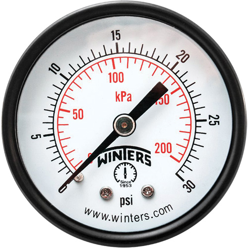 Economy Pressure Gauge, 2" , 0 - 30 psi, Back Mount, Analogue St. Lawrence Industrial & Safety Supply