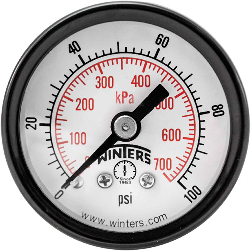 Economy Pressure Gauge, 1-1/2" , 0 - 100 psi, Back Mount, Analogue St. Lawrence Industrial & Safety Supply