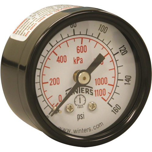 Economy Pressure Gauge, 1-1/2" , 0 - 160 psi, Back Mount, Analogue St. Lawrence Industrial & Safety Supply