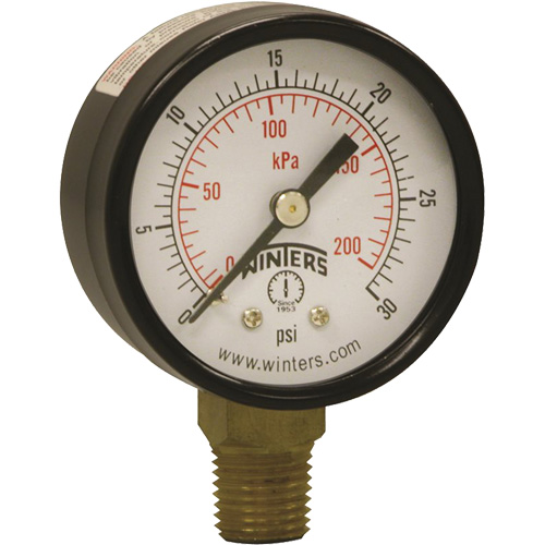 Economy Pressure Gauge, 2" , 0 - 30 psi, Bottom Mount, Analogue St. Lawrence Industrial & Safety Supply