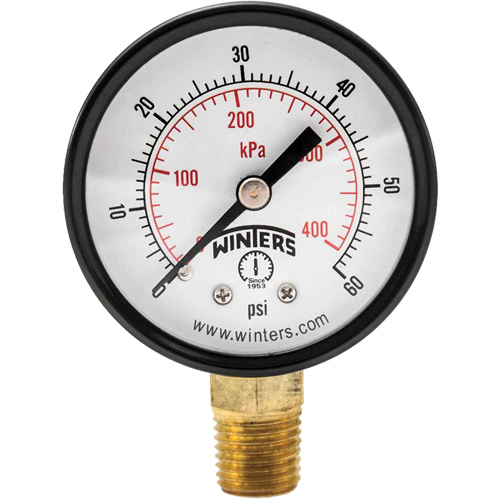 Economy Pressure Gauge, 2" , 0 - 60 psi, Bottom Mount, Analogue St. Lawrence Industrial & Safety Supply