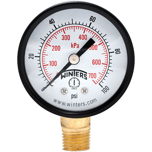 Manom&egrave;tre &eacute;conomique,  2", 0 - 100 psi, Fixation inf&eacute;rieure, Analogique St. Lawrence Industrial & Safety Supply