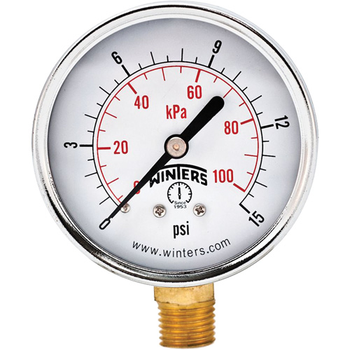 Economy Pressure Gauge, 2-1/2" , 0 - 15 psi, Bottom Mount, Analogue St. Lawrence Industrial & Safety Supply