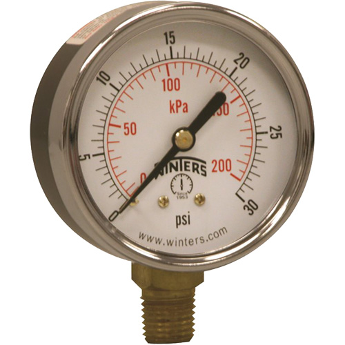 Manom&egrave;tre &eacute;conomique,  2-1/2", 0 - 30 psi, Fixation inf&eacute;rieure, Analogique St. Lawrence Industrial & Safety Supply