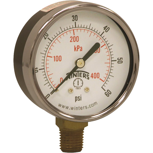 Manom&egrave;tre &eacute;conomique,  2-1/2", 0 - 60 psi, Fixation inf&eacute;rieure, Analogique St. Lawrence Industrial & Safety Supply