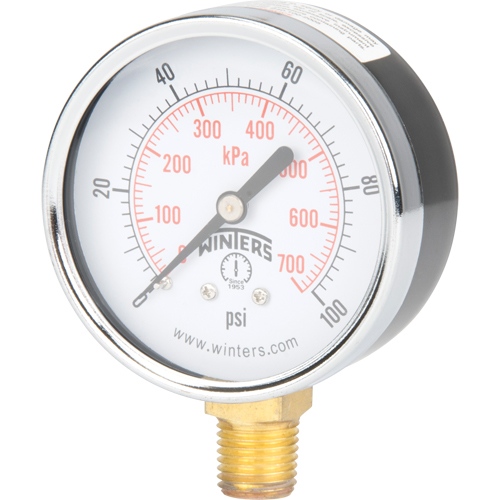 Manom&egrave;tre,  2-1/2", 0 - 100 psi, Fixation inf&eacute;rieure, Analogique St. Lawrence Industrial & Safety Supply