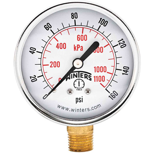 Manom&egrave;tre &eacute;conomique,  2-1/2", 0 - 160 psi, Fixation inf&eacute;rieure, Analogique St. Lawrence Industrial & Safety Supply