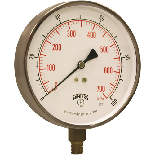 Contractor Pressure Gauge, 4-1/2" , 0 - 100 psi, Bottom Mount, Analogue St. Lawrence Industrial & Safety Supply