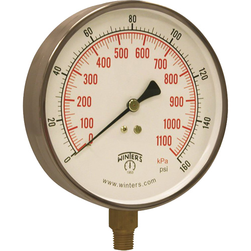 Contractor Pressure Gauge, 4-1/2" , 0 - 160 psi, Bottom Mount, Analogue St. Lawrence Industrial & Safety Supply