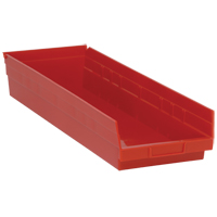 Shelf Bins, 8-3/8" W x 4" H x 23-5/8" D, Red, 50 lbs. Capacity St. Lawrence Industrial & Safety Supply