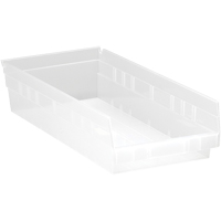 Shelf Bins, 8-3/8" W x 4" H x 17-7/8" D, Clear, 40 lbs. Capacity St. Lawrence Industrial & Safety Supply