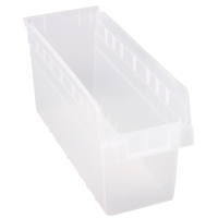 Store-Max Shelf Bins, 6-5/8" W x 8" H x 17-7/8" D, Clear, 56 lbs. Capacity St. Lawrence Industrial & Safety Supply