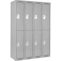 Clean Line Lockers, 2 -tier, Bank of 4, 48" x 18" x 72", Steel, Grey, Rivet (Assembled) St. Lawrence Industrial & Safety Supply