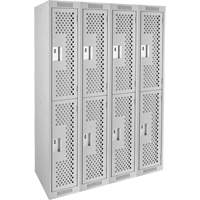 Casiers Clean Line, 2 niveaux, Bloc de 4, 48" x 15" x 72", Acier, Gris, Rivet (assembl&eacute;), Perfor&eacute; St. Lawrence Industrial & Safety Supply