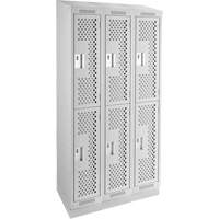 Clean Line Lockers, 2 -tier, Bank of 3, 36" x 15" x 82", Steel, Grey, Rivet (Assembled), Perforated St. Lawrence Industrial & Safety Supply