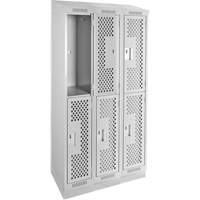 Clean Line Lockers, 2 -tier, Bank of 3, 36" x 15" x 82", Steel, Grey, Rivet (Assembled), Perforated St. Lawrence Industrial & Safety Supply