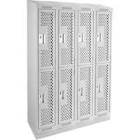 Clean Line Lockers, 2 -tier, Bank of 4, 48" x 15" x 82", Steel, Grey, Rivet (Assembled), Perforated St. Lawrence Industrial & Safety Supply