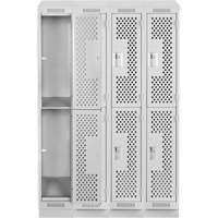 Clean Line Lockers, 2 -tier, Bank of 4, 48" x 15" x 82", Steel, Grey, Rivet (Assembled), Perforated St. Lawrence Industrial & Safety Supply