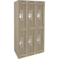 Clean Line Lockers, 2 -tier, Bank of 3, 36" x 12" x 72", Steel, Beige, Rivet (Assembled), Perforated St. Lawrence Industrial & Safety Supply