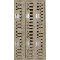 Clean Line Lockers, 2 -tier, Bank of 3, 36" x 12" x 72", Steel, Beige, Rivet (Assembled), Perforated St. Lawrence Industrial & Safety Supply