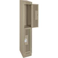 Clean Line Lockers, 2 -tier, 12" x 15" x 82", Steel, Beige, Rivet (Assembled), Perforated St. Lawrence Industrial & Safety Supply