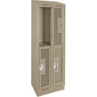 Clean Line Lockers, 2 -tier, Bank of 2, 24" x 15" x 82", Steel, Beige, Rivet (Assembled), Perforated St. Lawrence Industrial & Safety Supply