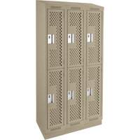 Casiers Clean Line, 2 niveaux, Bloc de 3, 36" x 15" x 82", Acier, Beige, Rivet (assembl&eacute;), Perfor&eacute; St. Lawrence Industrial & Safety Supply