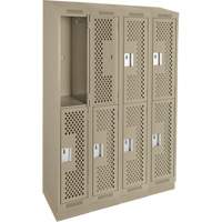 Clean Line Lockers, 2 -tier, Bank of 4, 48" x 15" x 82", Steel, Beige, Rivet (Assembled), Perforated St. Lawrence Industrial & Safety Supply