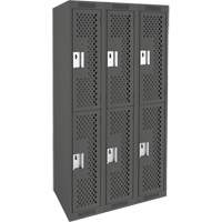 Clean Line Lockers, 2 -tier, Bank of 3, 36" x 12" x 72", Steel, Charcoal, Rivet (Assembled), Perforated St. Lawrence Industrial & Safety Supply
