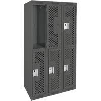 Clean Line Lockers, 2 -tier, Bank of 3, 36" x 12" x 72", Steel, Charcoal, Rivet (Assembled), Perforated St. Lawrence Industrial & Safety Supply