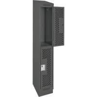 Clean Line Lockers, 2 -tier, 12" x 15" x 82", Steel, Charcoal, Rivet (Assembled), Perforated St. Lawrence Industrial & Safety Supply