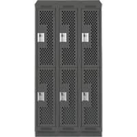 Clean Line Lockers, 2 -tier, Bank of 3, 36" x 15" x 82", Steel, Charcoal, Rivet (Assembled), Perforated St. Lawrence Industrial & Safety Supply
